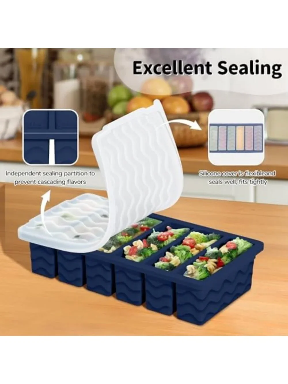 3-Pack Silicone Freezer Trays with Lids - Versatile Soup & Food Storage Molds